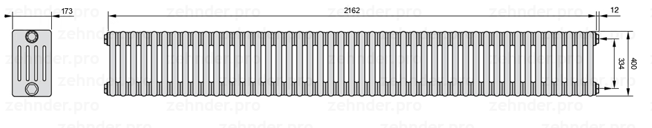 Схема (чертеж) Радиатор Zehnder Charleston 5040/47 №7610 Белый глянцевый RAL 9016
